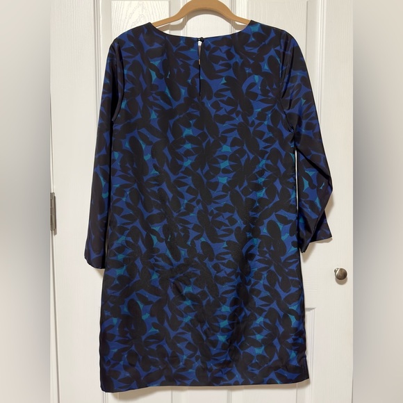 J Crew Navy Blue, Black and Green Floral Dress Three Quarter Sleeve sz 4 - Picture 2 of 7